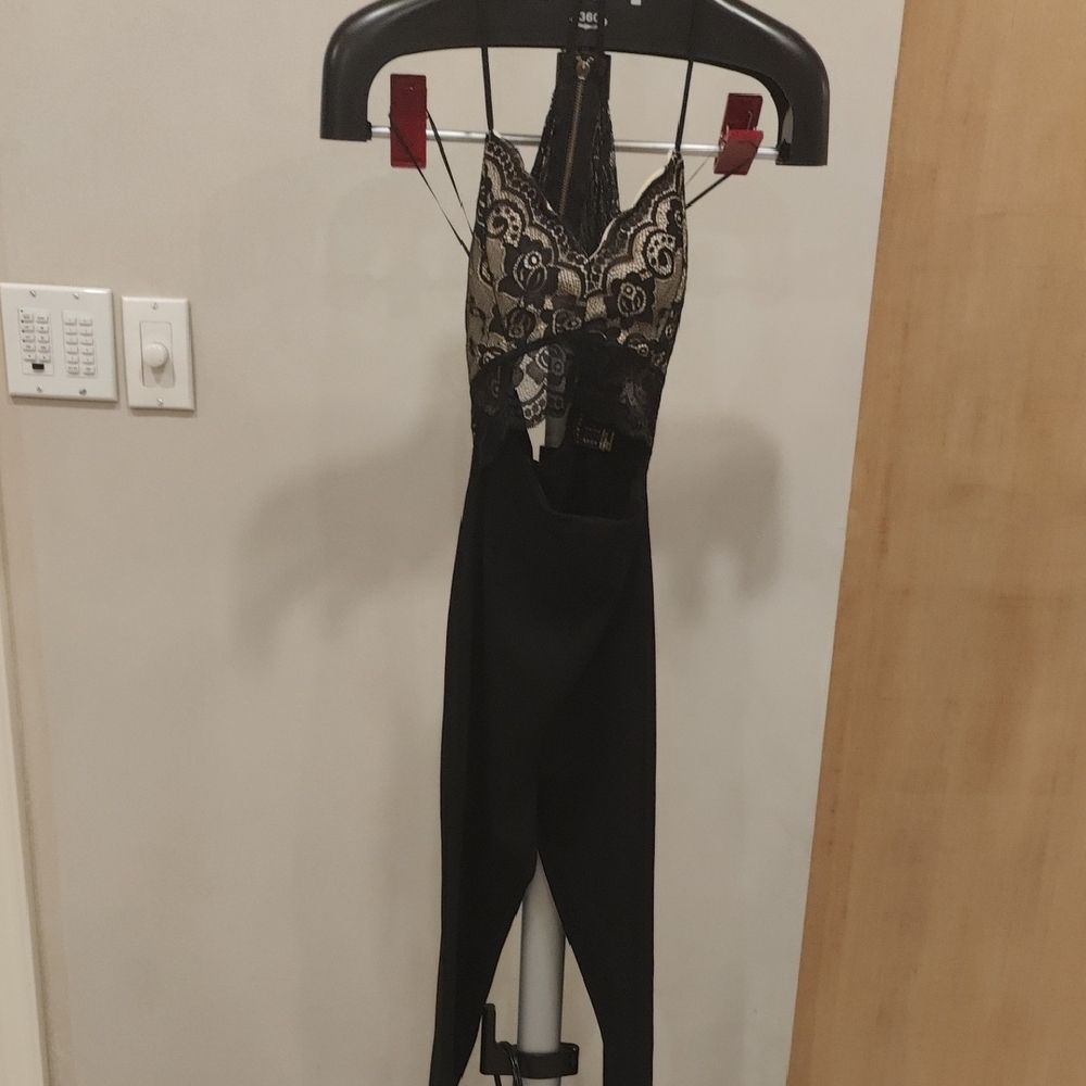 Revamped Black and Cream Lace Jumpsuit